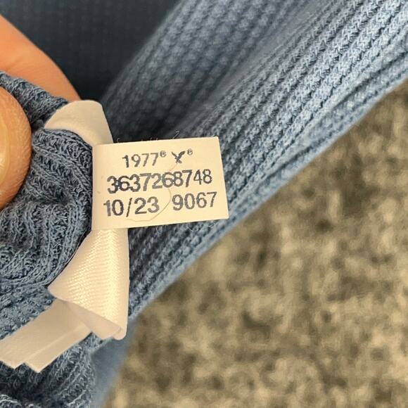 American Eagle Shirt Womens Small Blue Waffle Knit Cropped Long Sleeve Mock Neck - Picture 5 of 8